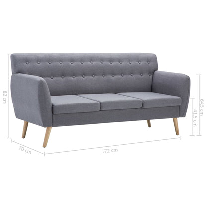 Divano a 3 Posti Rivestito in Tessuto 172x70x82cm Grigio Chiaro