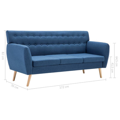 Divano a 3 Posti Rivestito in Tessuto 172x70x82 cm Blu