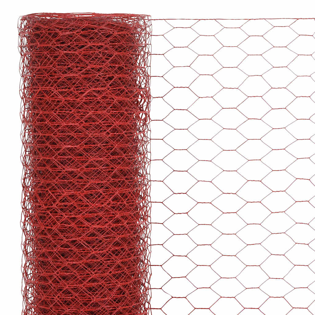 Recinzione in Rete per Pollaio in Acciaio e PVC 25x1 m Rossa | homemem39
