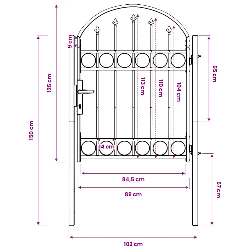 Cancello per recinzione ASSEN con parte superiore ad arco in acciaio 102x125 cm Nero | homemem39
