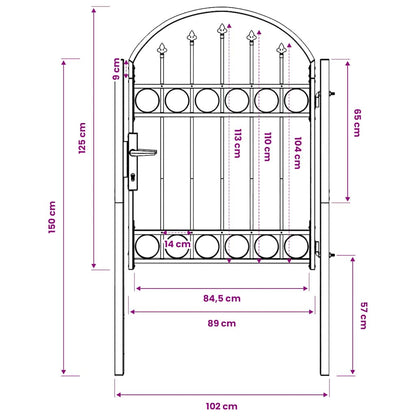 Cancello per recinzione ASSEN con parte superiore ad arco in acciaio 102x125 cm Nero | homemem39