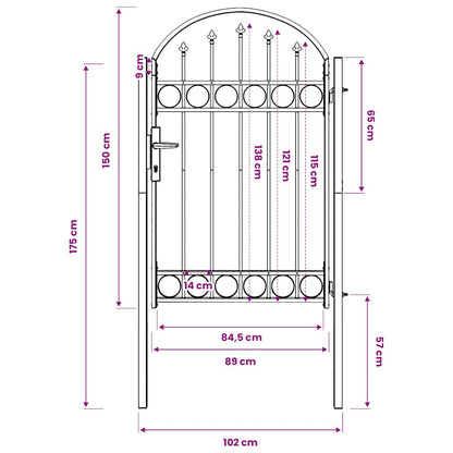 Cancello per recinzione ASSEN con parte superiore ad arco in acciaio 102x150 cm Nero | homemem39