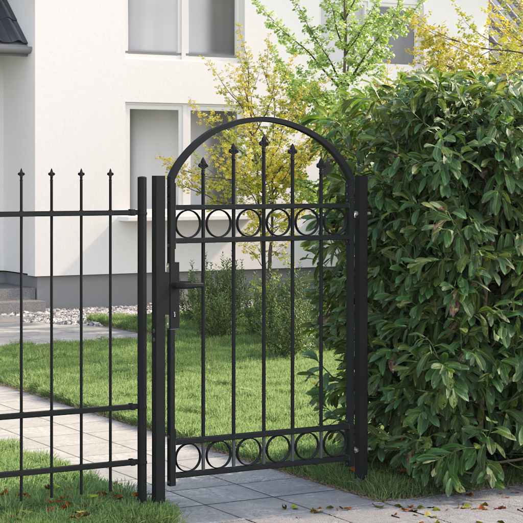Cancello per recinzione ASSEN con parte superiore ad arco in acciaio 102x150 cm Nero | homemem39