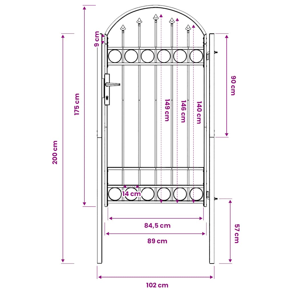 Cancello per recinzione ASSEN con parte superiore ad arco in acciaio 102x175 cm Nero | homemem39