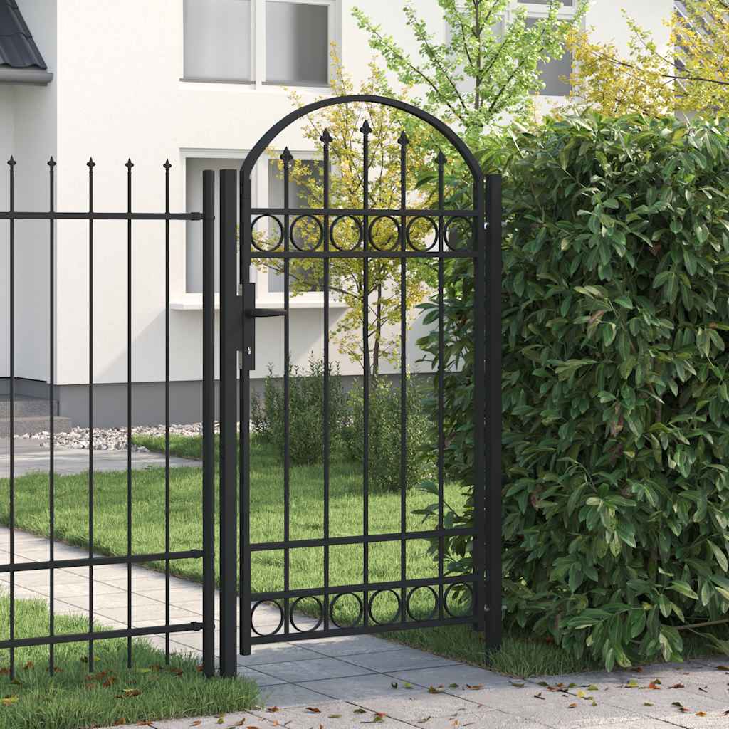 Cancello per recinzione ASSEN con parte superiore ad arco in acciaio 102x175 cm Nero | homemem39
