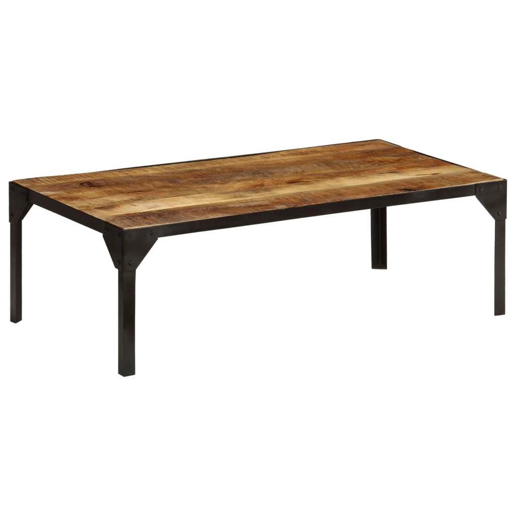 Tavolino da Salotto in Legno Massello di Mango e Acciaio 110 cm