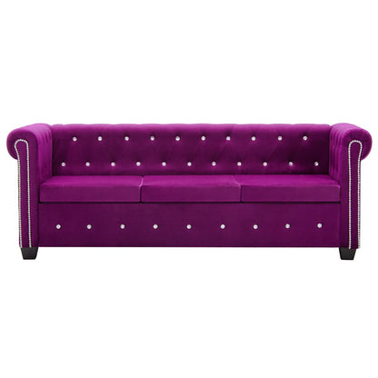 Divano Chesterfield a 3 Posti in Velluto 199x75x72 cm Viola | homemem39