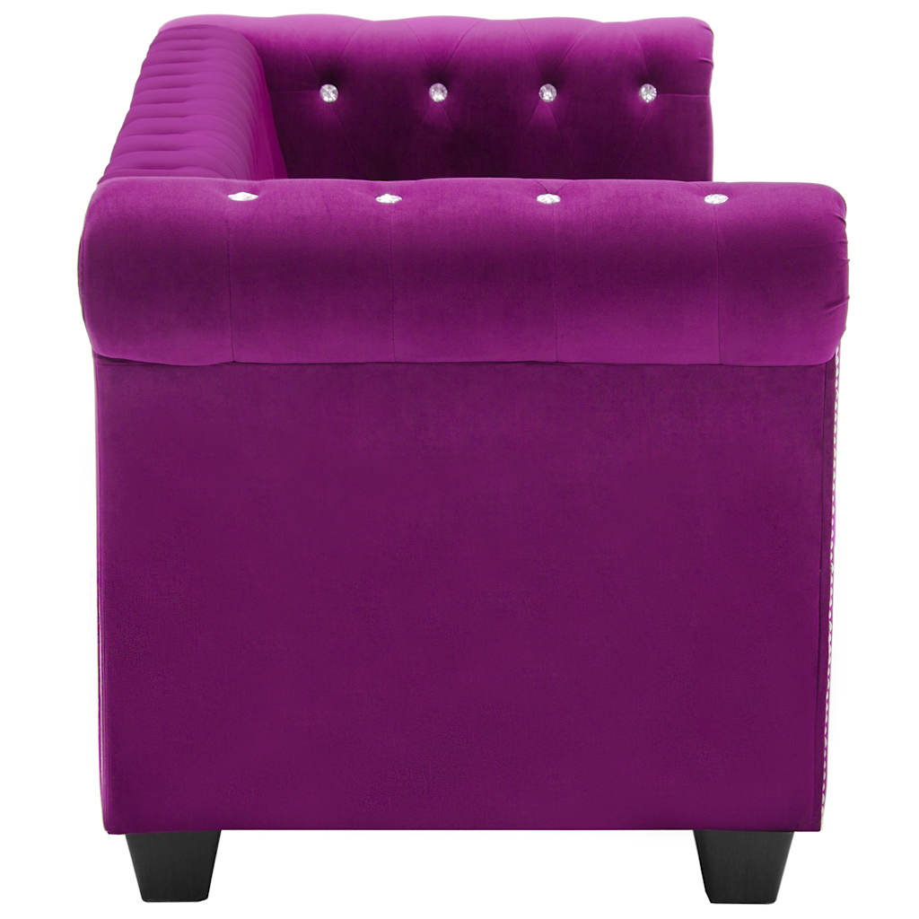 Divano Chesterfield a 3 Posti in Velluto 199x75x72 cm Viola | homemem39