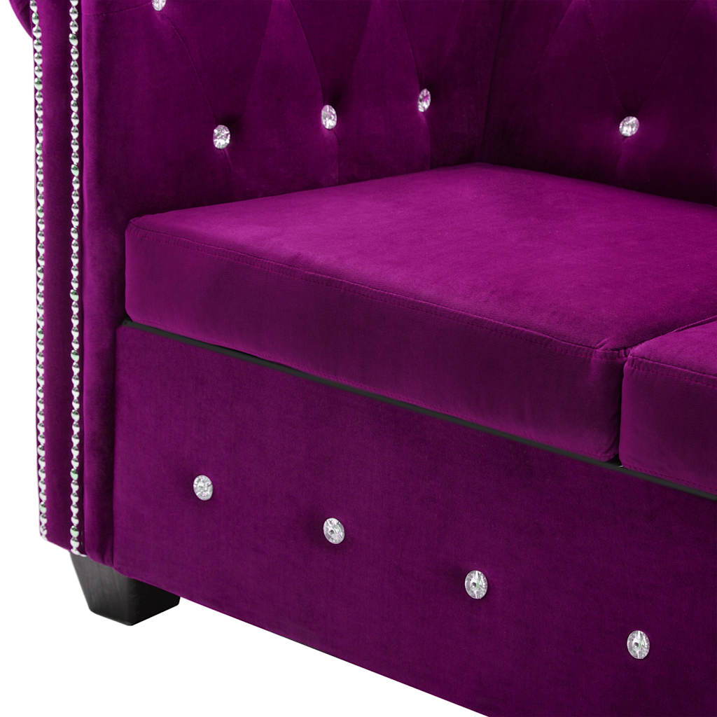 Divano Chesterfield a 3 Posti in Velluto 199x75x72 cm Viola | homemem39