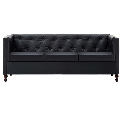 Divano Chesterfield a 3 Posti Rivestito in Similpelle Nero | homemem39