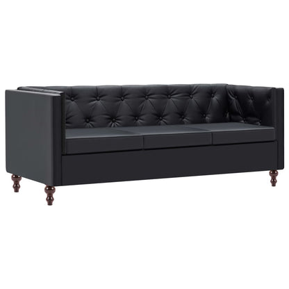 Divano Chesterfield a 3 Posti Rivestito in Similpelle Nero | homemem39