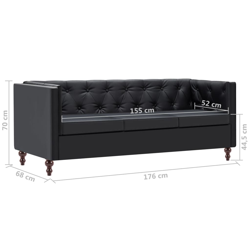 Divano Chesterfield a 3 Posti Rivestito in Similpelle Nero | homemem39