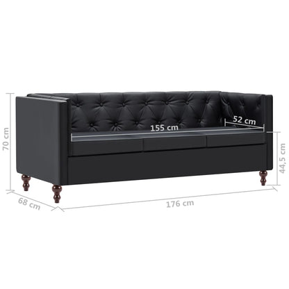 Divano Chesterfield a 3 Posti Rivestito in Similpelle Nero | homemem39