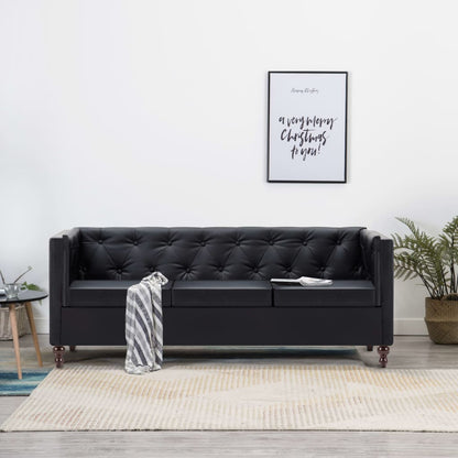 Divano Chesterfield a 3 Posti Rivestito in Similpelle Nero | homemem39
