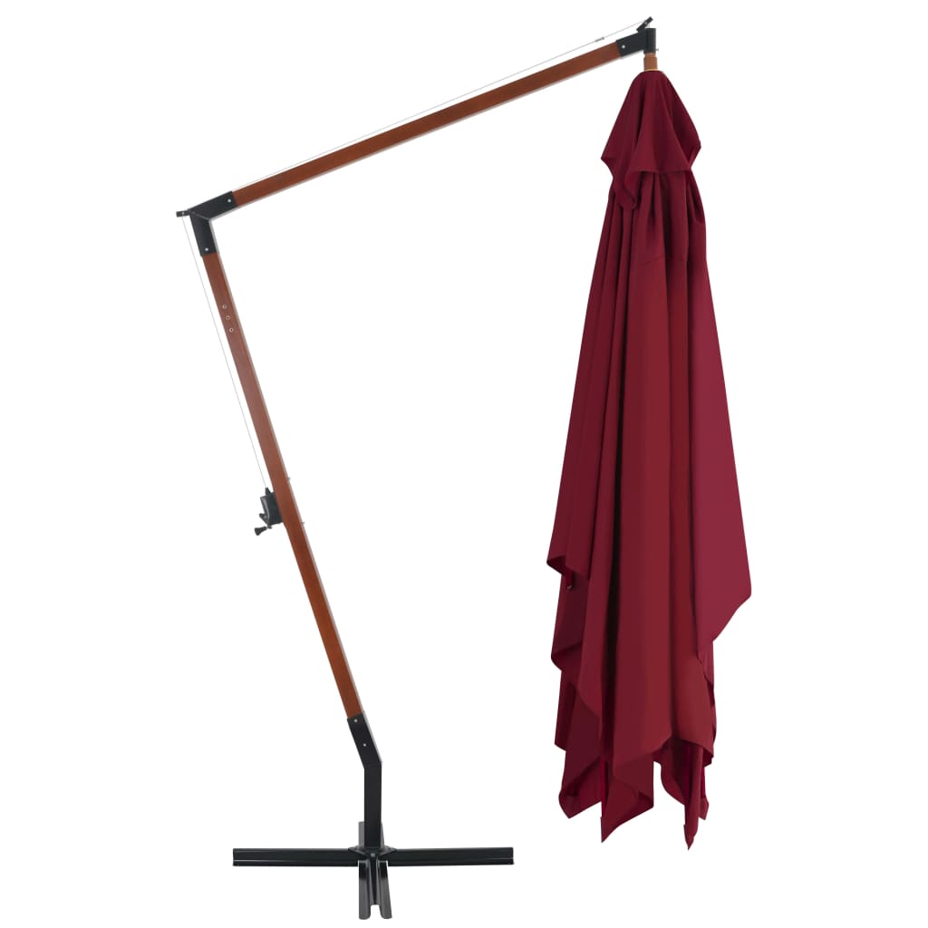 Ombrellone a Sbalzo con Palo in Legno 400x300 cm Rosso Bordeaux | homemem39