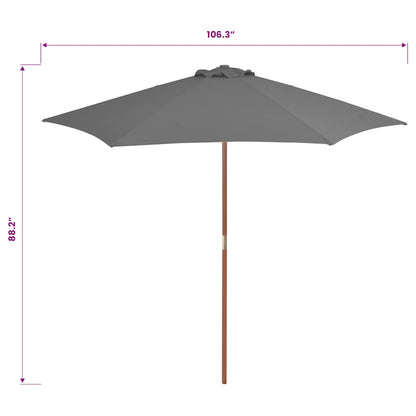 Ombrellone da Esterni con Palo in Legno 270 cm Antracite | homemem39