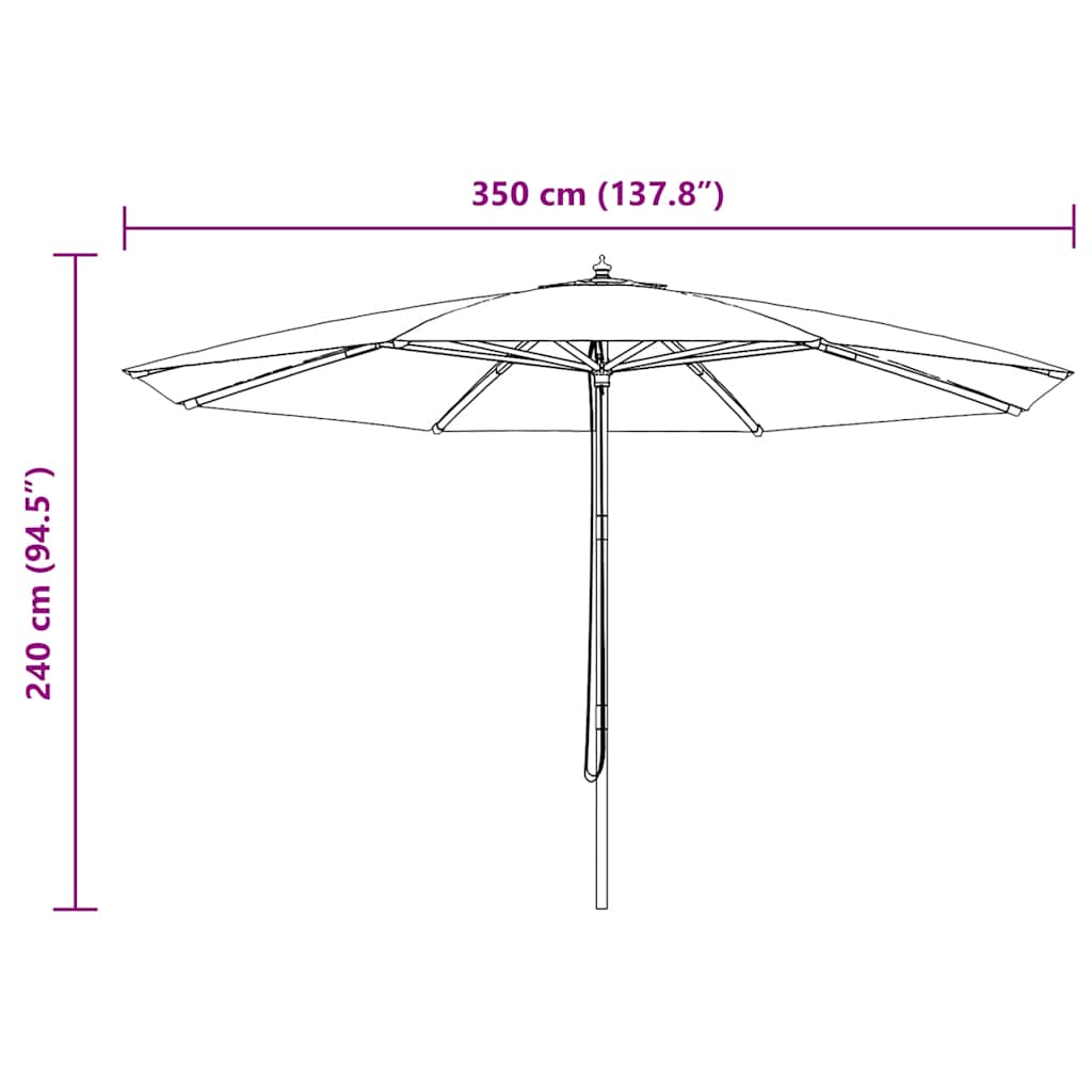 Ombrellone da Esterni con Palo in Legno 350 cm Bianco Sabbia