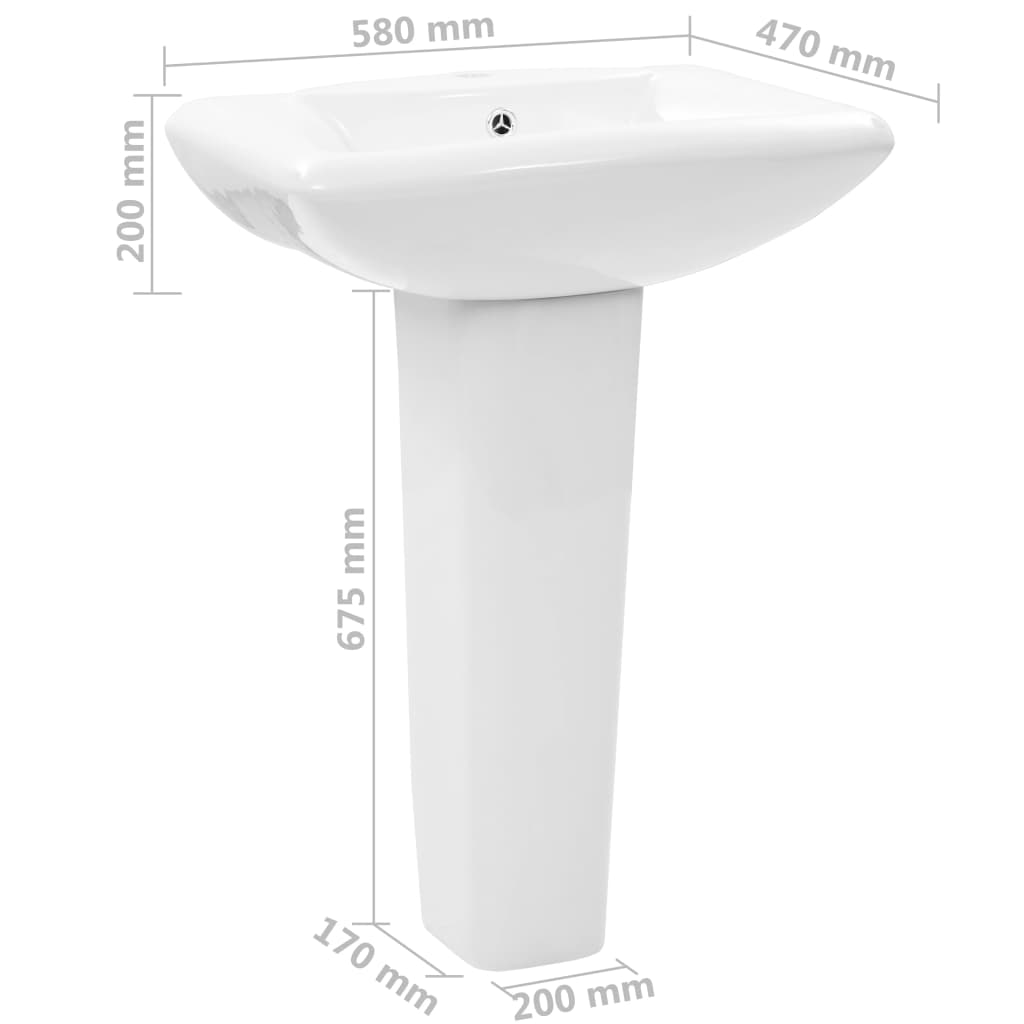 Säulenwaschbecken aus weißer Keramik 580x470x200 mm