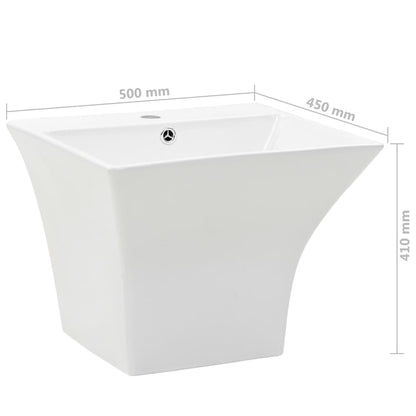 Wall-mounted washbasin in white ceramic 500x450x410 mm