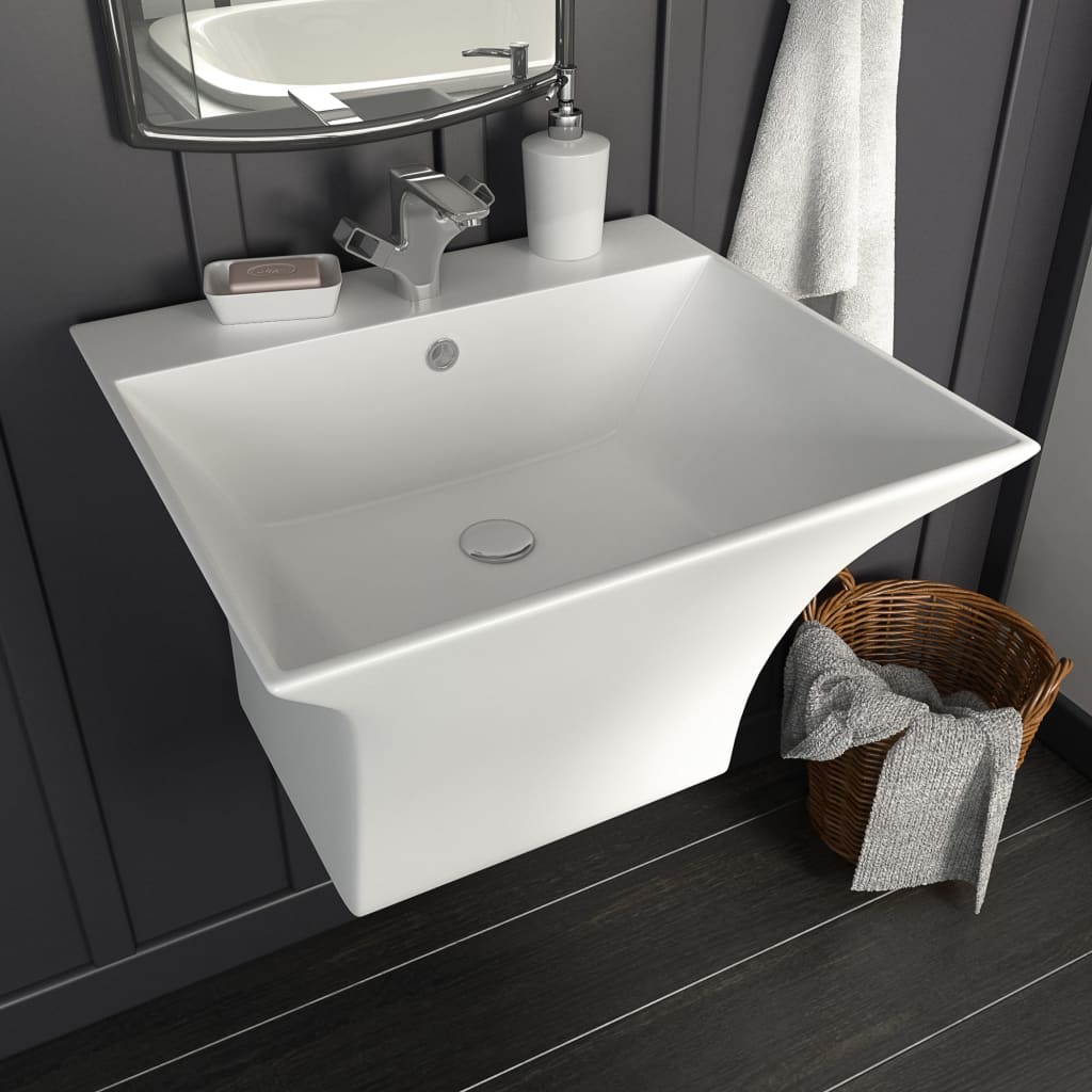 Wall-mounted washbasin in white ceramic 500x450x410 mm