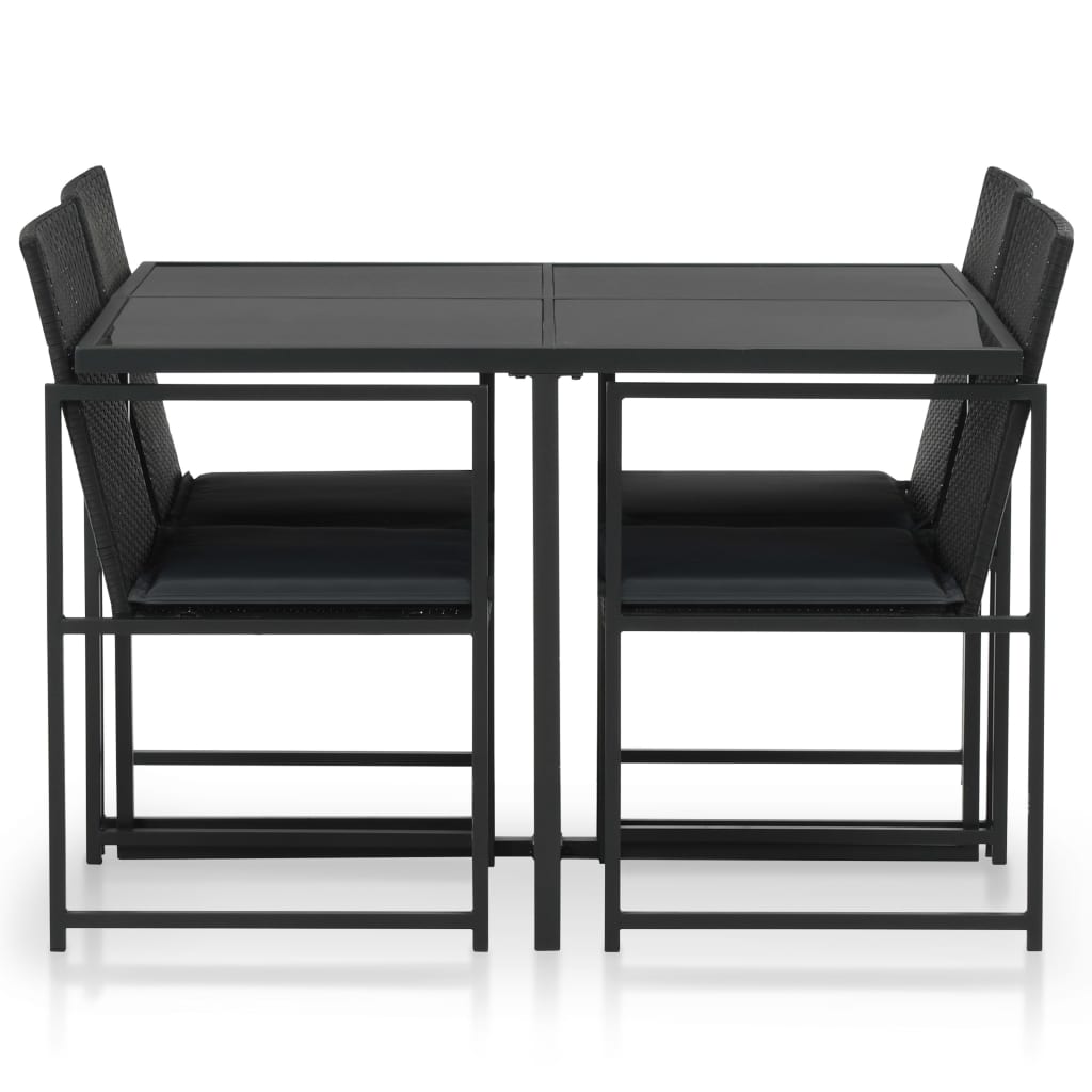 Set da Pranzo da Giardino 5 pz con Cuscini in Polyrattan Nero
