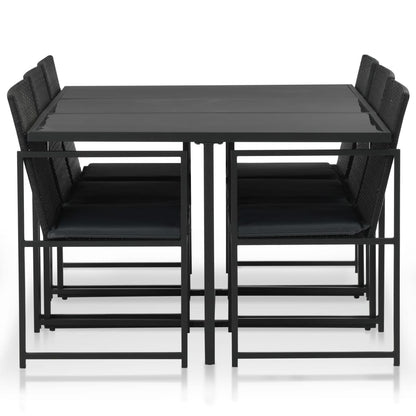 Set da Pranzo da Giardino 7 pz con Cuscini in Polyrattan Nero - homemem39