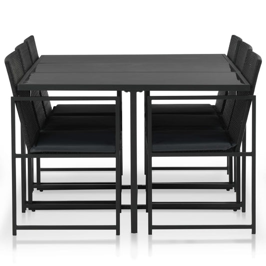 Set da Pranzo da Giardino 7 pz con Cuscini in Polyrattan Nero - homemem39