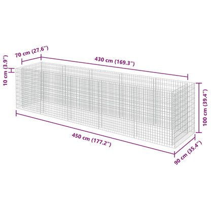 Gabbione Letto Rialzato in Acciaio Zincato 450x90x100 cm