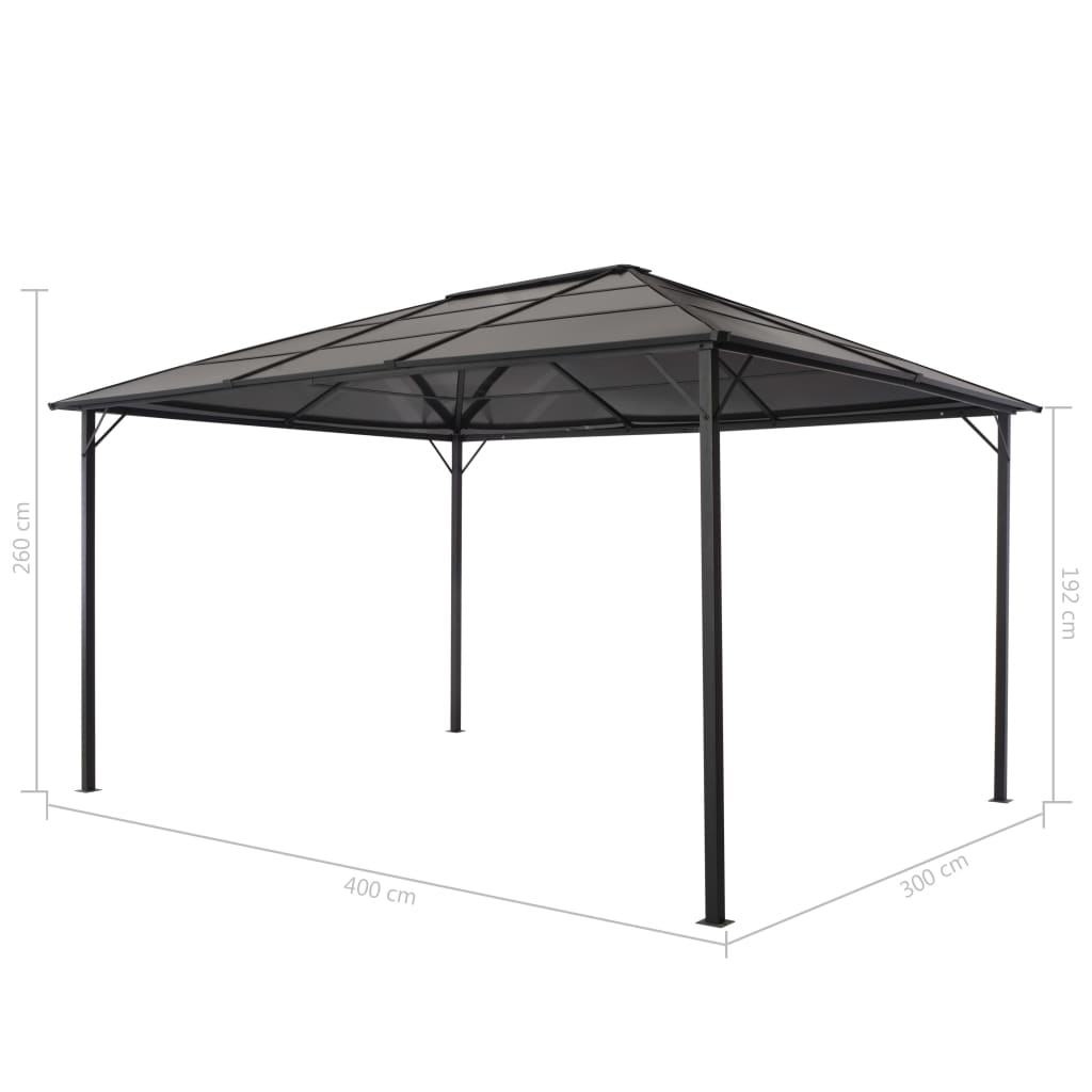Gazebo con Tetto in Alluminio 4x3x2,6 m Nero | homemem39