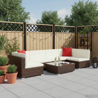 Set Divani da Giardino 7 pz con Cuscini in Polyrattan Marrone