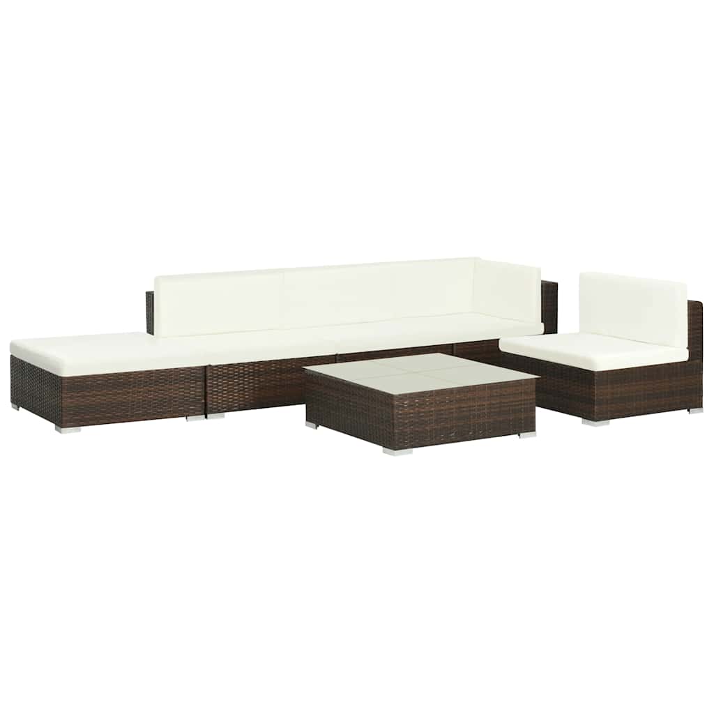 Set Divani da Giardino 6 pz con Cuscini in Polyrattan Marrone | homemem39