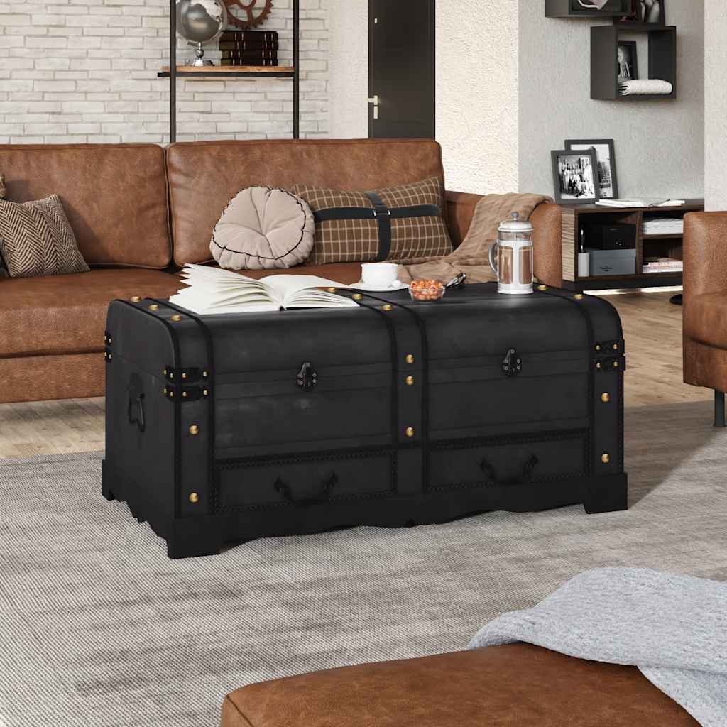 Baule del Tesoro in Legno Nero 90x51x42 cm | homemem39