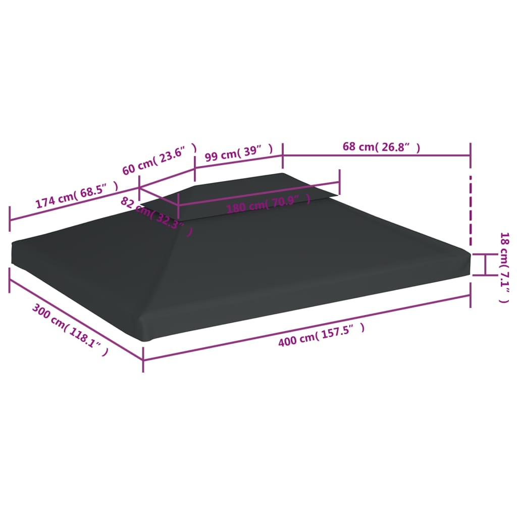 Copertura Superiore per Gazebo a 2 Strati 310g/m²4x3m Antracite - homemem39