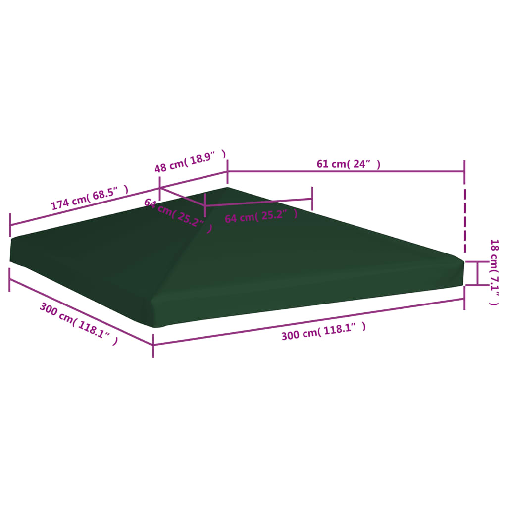 Copertura Superiore per Gazebo 310 g/m² 3x3 m Verde