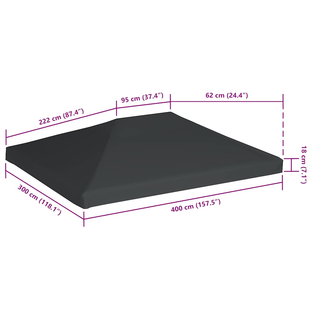 Copertura Superiore per Gazebo 310 g/m² 4x3m Grigia | homemem39