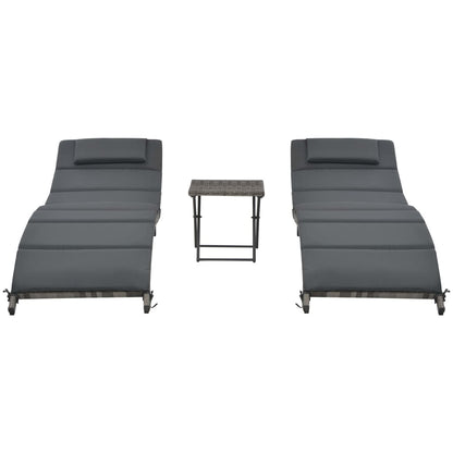 Set Lettini da Giardino 3 pz Pieghevoli in Polyrattan Grigio