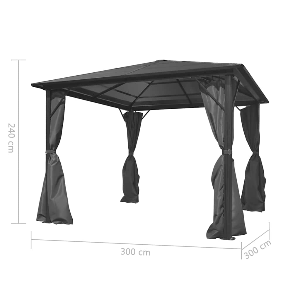 Gazebo con Tenda Antracite in Alluminio 300x300 cm | homemem39