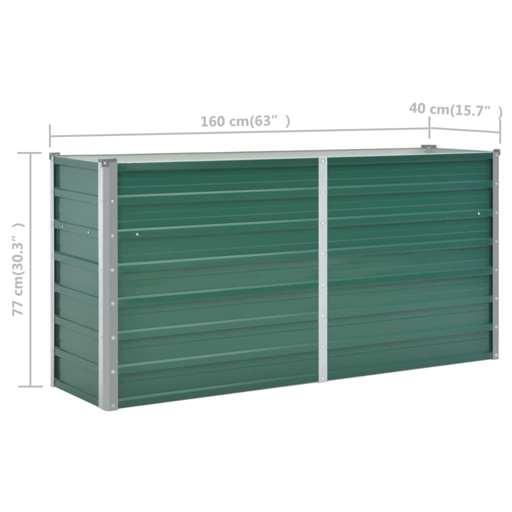 Raised Garden Bed in Galvanized Steel 160x40x77 cm Green