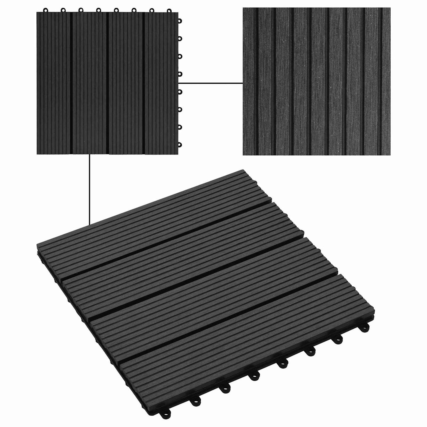 Piastrella per Decking 11 pcs Nero 30 x 30 cm WPC