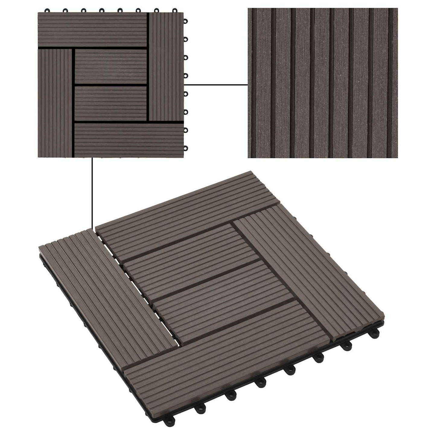 Piastrella per Decking 11 pcs Marrone Scuro 30 x 30 cm WPC