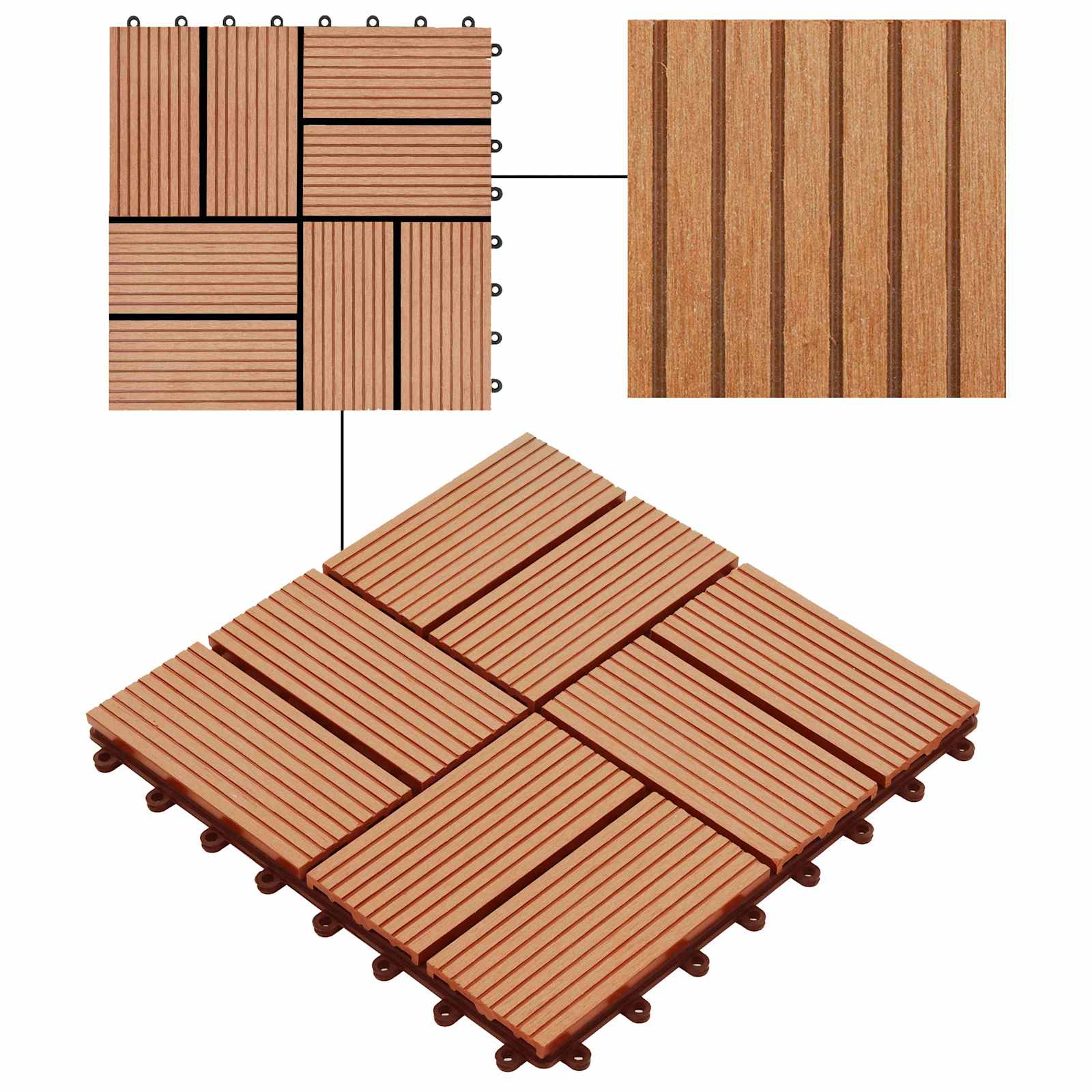 Piastrella per Decking 11 pcs Teak riciclato 30 x 30 cm WPC | homemem39