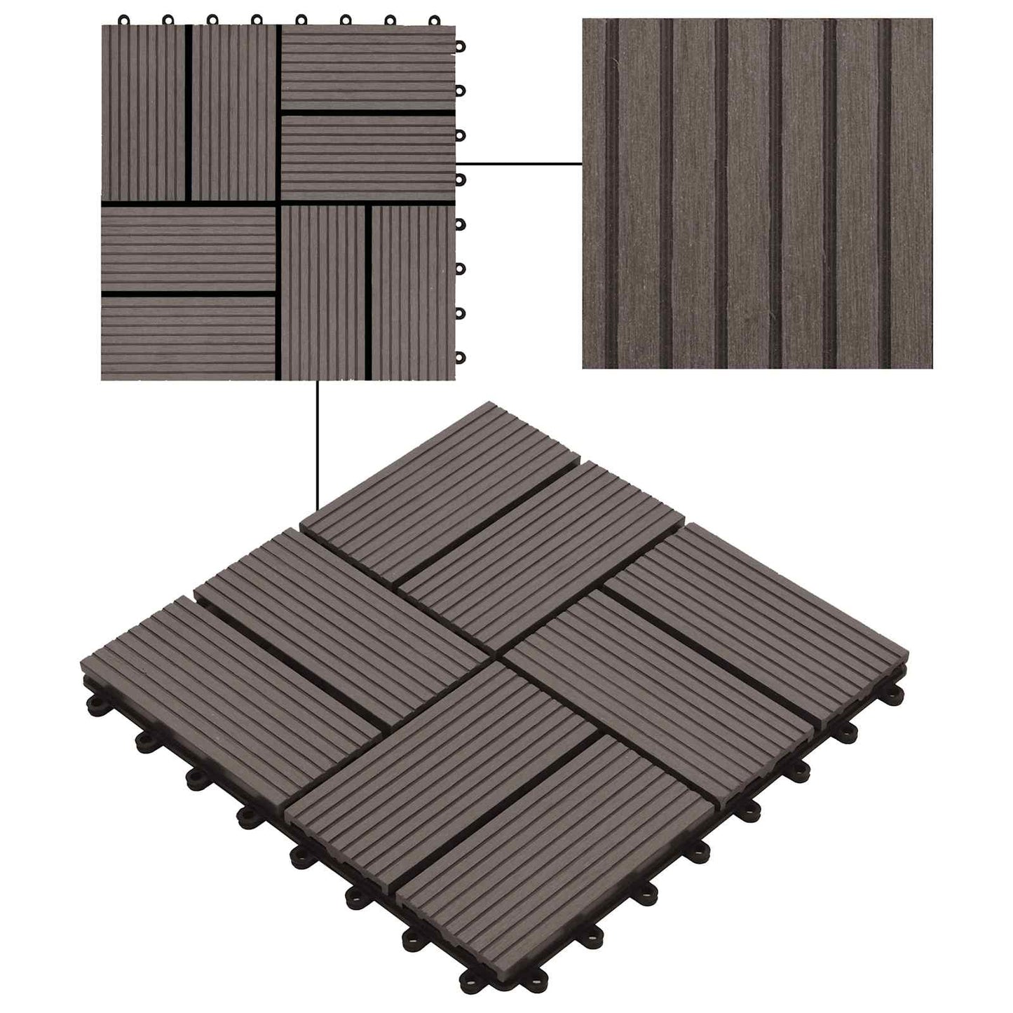 Piastrella per Decking 11 pcs Marrone Scuro 30 x 30 cm WPC | homemem39