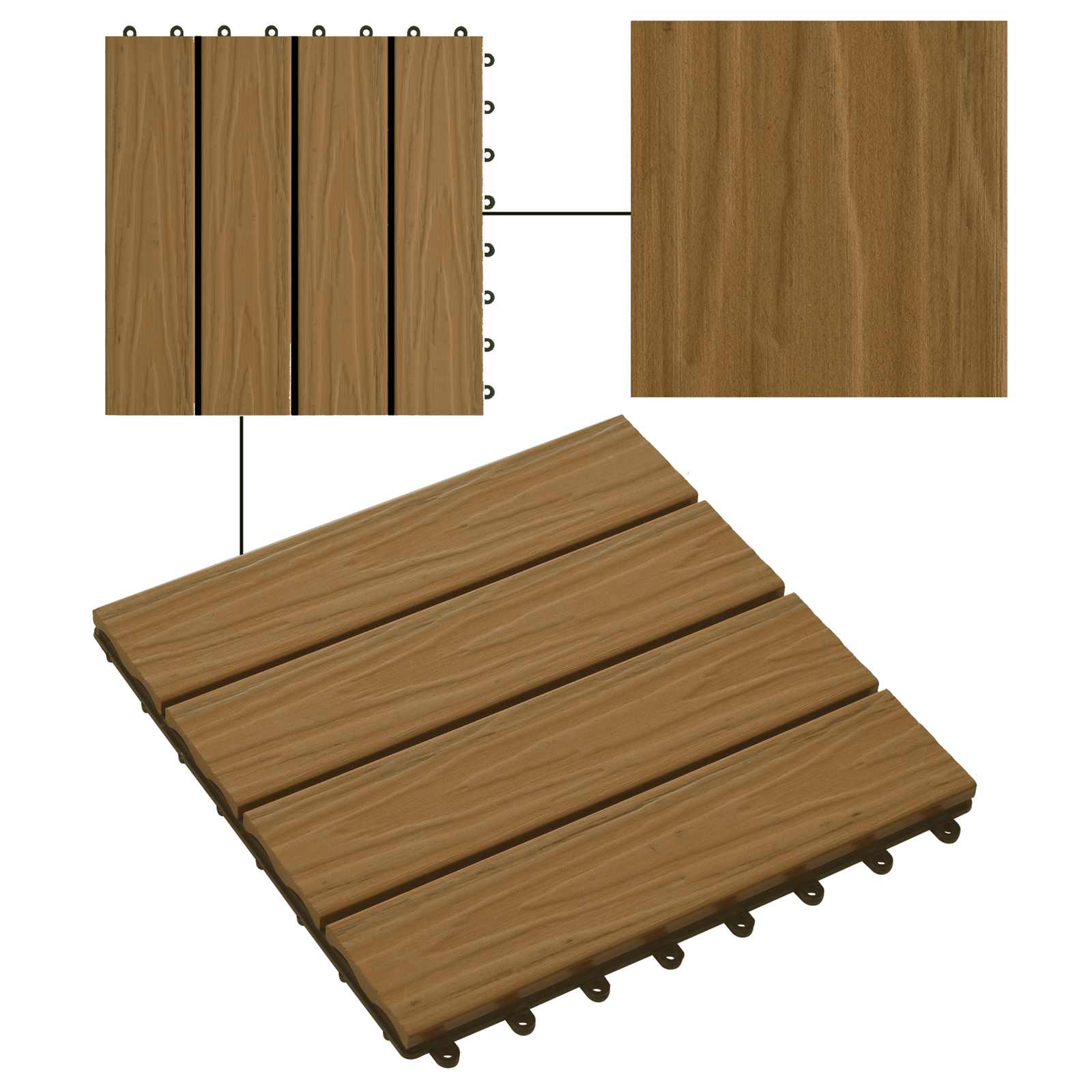 Piastrella per Decking 11 pcs Teak riciclato 30 x 30 cm WPC | homemem39