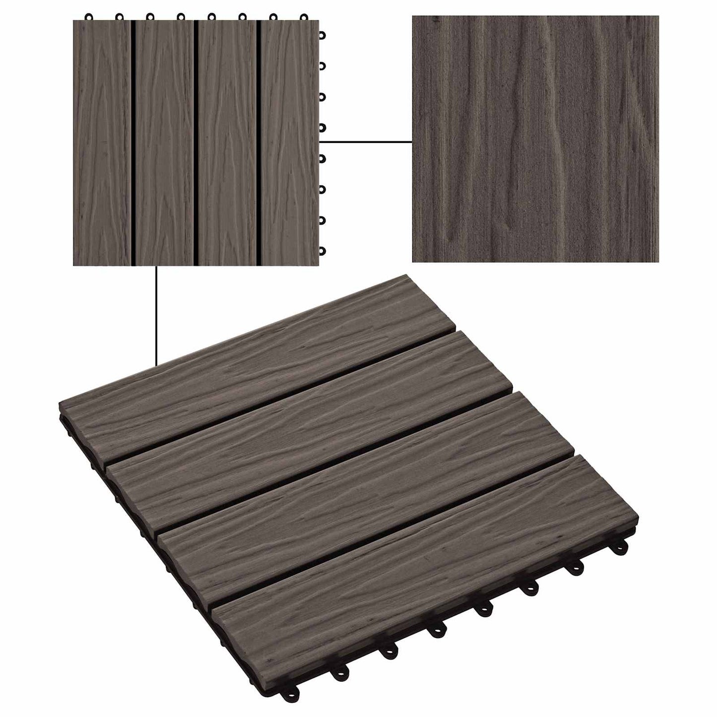 Piastrella per Decking 11 pcs Marrone Scuro 30 x 30 cm WPC