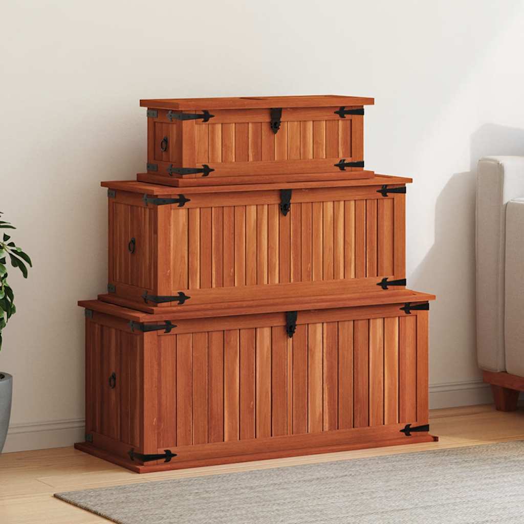 Cassapanche 3 pz in Legno Massello di Acacia