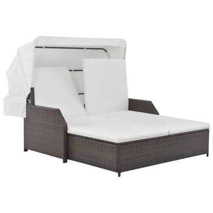 Lettino Prendisole 2 Posti con Tettuccio in Polyrattan Marrone | homemem39