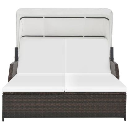 Lettino Prendisole 2 Posti con Tettuccio in Polyrattan Marrone | homemem39