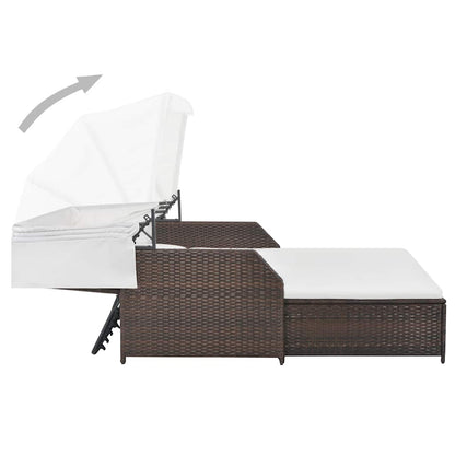 Lettino Prendisole 2 Posti con Tettuccio in Polyrattan Marrone