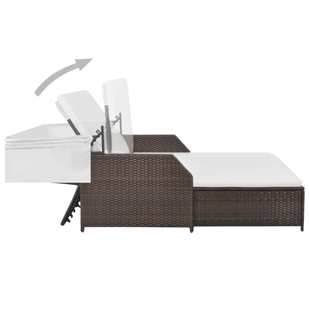 Lettino Prendisole 2 Posti con Tettuccio in Polyrattan Marrone | homemem39