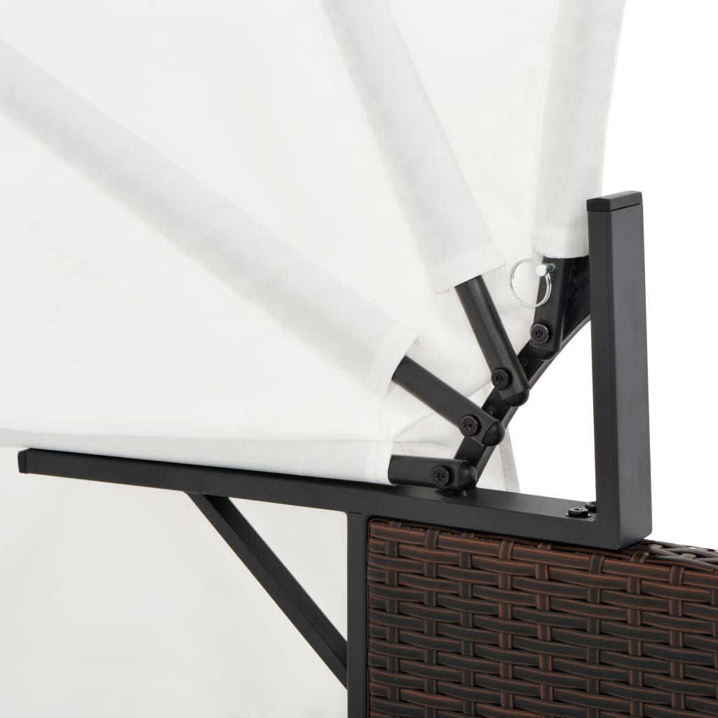 Lettino Prendisole 2 Posti con Tettuccio in Polyrattan Marrone | homemem39